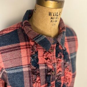 Anthropologie Picro ruffle flannel button down size large